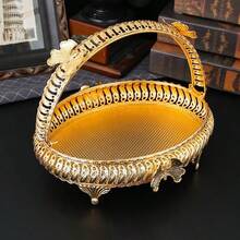 1pc Gold Butterfly Fruit Basket, High-End Luxury Home Decor Tea Table Basket, Large Capacity