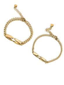 Personalized Infinity Symbol Couple Bracelet, Customized Name & Date Engraved Gold Chain Bracelet, Adjustable Twist Rope Bangle, Perfect Gift For Valentine's Day/Anniversary | Minimalist Fashion Wrist Accessory, Suitable For Daily Wear And Special Occasions, Anniversary, Memorable Day And Birthday Gift For Your Loved One | Unique Personalized Accessory - Gold - View 7