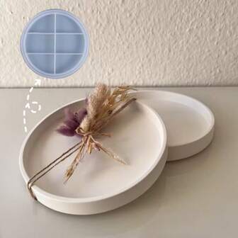 DIY树脂模具圆形托盘收纳装饰模具，家居装饰展示架，环氧树脂，石膏，蜡烛模具，手工硅胶模具