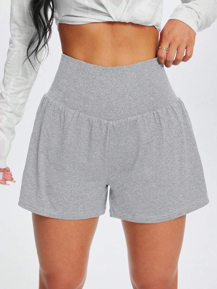 1pc Women's Summer Fitness Gym Running Outdoor Casual Floral Print Sports Shorts With Pockets, Versatile For Daily Wear - Light Grey - View 1