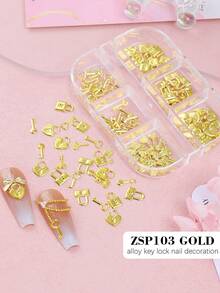 6件套金属钥匙锁美甲装饰品，Y2K美学金属美甲吊坠，钢珠和白色珍珠美甲宝石，美甲用品，美甲配件 - 彩色 - 查看 5