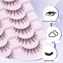 7 Pairs Natural Style False Eyelashes, Cartoon Style False Eyelashes, 15mm Natural Criss-Cross False Eyelashes, Suitable For Daily Wear, Travel Essential False Eyelashes - Black - View 3