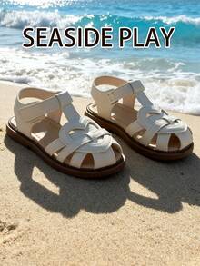 女童心形凉鞋，软底防滑透气儿童沙滩休闲鞋 - 米色 - 查看 2