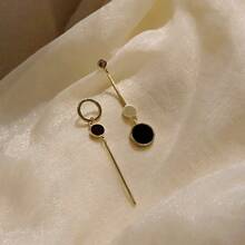 不對稱圓形&長款條形耳墜 - 金色 - 查看 2