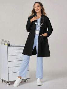 Laboratory Coat / Scrub Uniform Jacket With Multiple Pockets Black Spring - Black - View 3