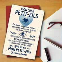 1pc Creative French Grandmother's Greeting Card For Grandson, Bilingual English And French Message - Cute Grandson Heart Design And French Phrases Birthday/Grandfather's Gift Card/Birthday Gift With Envelope - Multicolor - View 5