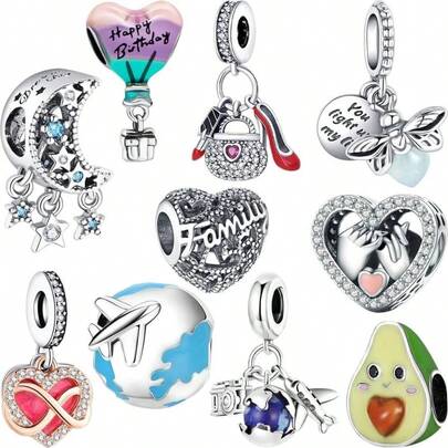 Winraro 10PCS Charms Compatible with Charms Bracelet Necklace, 925 Sterling Silver Charms Bracelets Women, Beads with 5A Cubic Zirconias Are Jewelry Women, Birthdays, Mother's Day, and Valentine's Day.