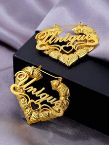 50mm Customized Name Bamboo Hoop Earrings, Personalized Jewelry Name Earrings, Heart-Shaped Birthday Gift For Women - Nhiều màu - Xem 4