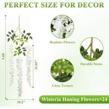 12/24/80支装 3.6英尺人造紫藤花环，丝绸紫藤花环，适用于婚礼、花园、墙面装饰、Ramma装饰、感恩节装饰、DIY花环、礼物、餐桌摆饰、生日装饰、室内/室外装饰、仿真塑料花散装，可用于花瓶装饰、农舍家居装饰、波西米亚风婚礼、新年礼物、情人节礼物 - 米色 - 查看 3