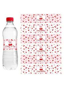 10张樱桃主题生日水瓶标签，樱桃主题生日派对装饰，自粘式，哑光表面，纸质，适用于生日派对、家庭聚会用品 - 彩色 - 查看 1