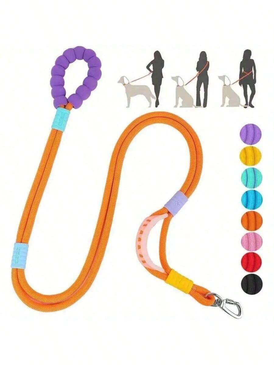 这款狗绳可以斜挎在中大型犬的牵引绳上，配有双把手、舒适的加厚衬垫和可调节的交叉腰带，适合小型、中型和大型犬——训练用狗绳，金属扣，耐用金属扣