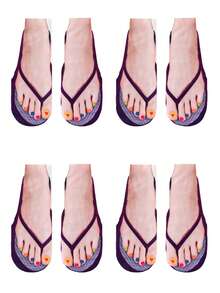 1/4 Pair 3D Flip Flop Socks, Funny & Unique Unisex Ankle Socks, Women Knee High Socks - Multicolor - View 19