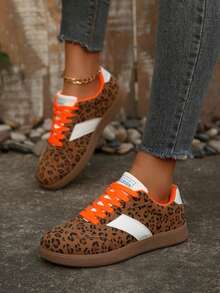 1 Pair Fashionable, Versatile, Comfortable, Breathable, Durable Plus Size Casual Sports Shoes, Thick Sole Lace-Up Athletic Sneakers For Teens, Summer New Arrival - Brown - View 5