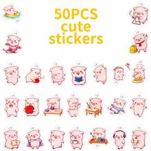 50pcs Pink Piggy, Self-Adhesive, Reusable, Irregular Shape, Suitable For Scrapbooks, Laptops, Cars, Water Bottles, Mobile Phones - Mixed Colors, Compatible With Plastic Surfaces, Perfect Gift - Multicolor - View 9