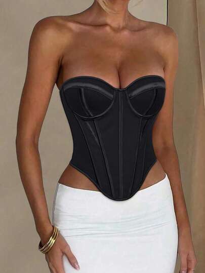 Apperloth A قمصان قصيرة أنيقة بشكل صدرية مع حواف منحنية غير متماثلة، مربوطة من الخلف، بدون ظهر، مدعمة بعظام لتشكيل الخصر، ملابس نسائية لحفلات الهالوين والمهرجانات