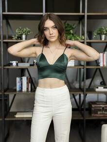 Satin Glow Longline Bralette – Effortless Elegance - EMERALD - View 3