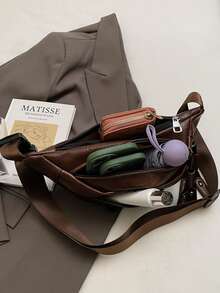 Women's Retro Fringe Minimalist Solid Color Crossbody Bag - Brown - View 4