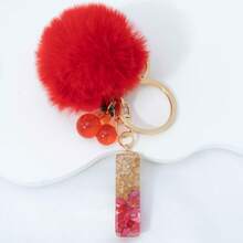 1 Piece Of Rose Red English Letter Resin Keychain With Bubble Hair Ball And Red Cherry Decoration 18K Gold Lobster Buckle Design, Suitable For Bag Chains, Mobile Phone Hanging Chains, Keychains, And Gifts For Friends And Mothers - Red - View 36
