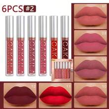 6pcs Lip Gloss Lipstick Set Matte Velvet Long-Lasting Waterproof, Sweat Resistant, Non-Stick Cup Non-Fading And Easy Color Makeup Gift - 2 - 查看 2