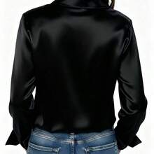 Women's Satin Shirt, Business Casual Button-Down Blouse With Notch Lapel, Elegant Office & Lounge Top For Fall Winter Spring - màu đen - Xem 9