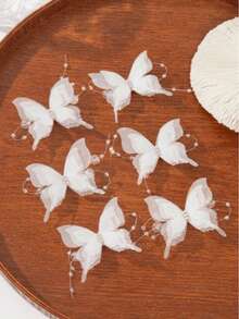 6pcs Lace Triple Layer Crystal Pearl Butterfly Hair Clips, Suitable For Daily Use, Claw Clips, Hair Slide, Hair Barrettes - White - View 2