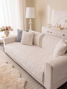1pc Plush Thickened Warm Sofa Cushion Cover, Modern Minimalist Anti-Slip Sofa Seat Pad, Dust-Proof And Washable Sofa Slipcover, White Fresh And Soft, Pet-Friendly, Fits L-Shaped Sofa And 1/2/3/4 Seater Sofa, Suitable For Bedroom, Office, Living Room - White - View 6