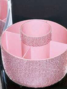 1pc-Encrusted Hexagon Makeup Brush Holder, Large Capacity, Colorful-Studded Luxurious Shiny Surface, Hexagonal Cylinder Shape, Tidy Edges, Vanity Accessory Bedroom Dresser, Makeup Room Desk - 彩色 - 查看 7