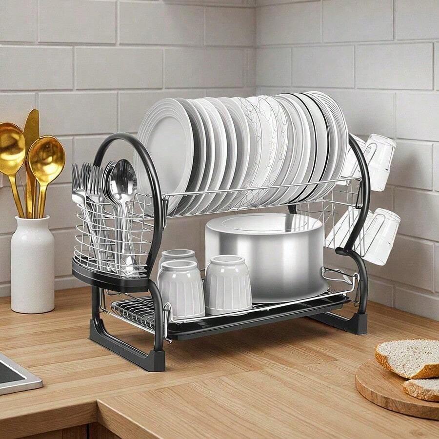 Porta vajillas de 2 niveles para cocina, estante para encimera doméstico, rack de escurrido multifuncional para platos y bowls PLAZA LAS - Blanco - Ver 1