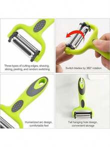 Pelador rotativo 3 en 1 con cuchillas de acero inoxidable, apto para patatas, manzanas, verduras - Incluye peladores en forma de I y Y, con función de corte en juliana - Multicolor - Ver 9