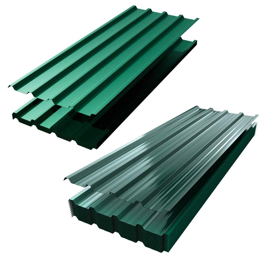 12 Trapezoidal Metal Sheet Roofing Panels, 6.2/7 M², Trapezoidal Corrugated Sheet, 115 Cm X 45 Cm / 129 Cm X 45 Cm, Galvanized Sheet For Building Roofs (Garages, Greenhouses, Kennels, Etc.). - 綠色 - 查看 1