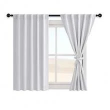 Hiasan Room Darkening Curtains 45 Inches Long, Light BlocFKing Thermal Insulated Rod Pocket & Back Tab Drapes Sewn With Tiebacks For Nursery Bedroom Dining Living Room, 42\ Wide, Greyish White, 2 PC,42inchWx45inchL(Packof2),GreyishWhite - 灰白色 - 查看 9