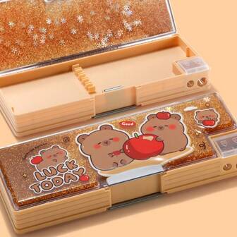 轻便双层水豚铅笔盒