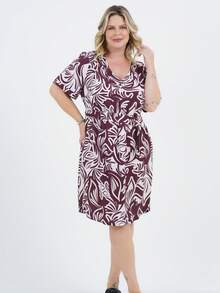 Women's Plus Size Medium Dress Charm - 酒紅色 - 查看 1
