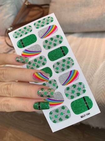 1pc New St. Patrick's Day Nail Art Stickers, Self-Adhesive Full Coverage Design, Full Nail Wraps, Waterproof Removable Nail Decals, Women Nail Art, Ladies Self-Adhesive Nail Stickers, Easy To Use, Suitable For Holiday, Party, Birthday Gift