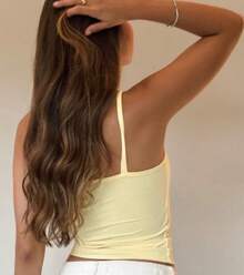 Women's Tank Top, Candy Color Tank Top, Lined Tank Top, Supportive Tank Top, Women's Tank Top, Basic Tank Top, Basic Blouse, Basic Women's Blouse, Tank Top For Summer - 黃色 - 查看 5