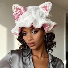 Update Kitty Teddy Bonnet – Adjustable Satin-Lined Hair Bonnet With Cute Cat Ears, No-Frizz Curl Protection, Comfortable & Stylish Daily Hair Care, Durable Halloween Cute Sleep Cap - kitteearbonnet - 查看 7