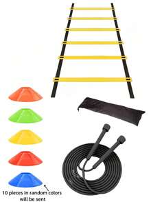 1 Set Escalera de agilidad de fútbol/baloncesto, 10 piezas de conos de entrenamiento de fútbol y cuerda de saltar, adecuado para trabajo de pies, ejercicios con escalera, equipo de entrenamiento de fútbol, esencial para entrenamiento de fitness y deportes al aire libre - Multicolor - Ver 8