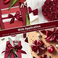 25 Yards/Roll Burgundy Satin Ribbon, Solid Shiny Fabric, Suitable For DIY Wedding Invitations, Bridal Bouquets, Gift Wrapping, Party Decorations, Sewing Crafts, Bridal Bouquet Accessories, Wedding Decorations - Burgundy - View 6