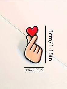 1枚可爱卡通爱心手势金属胸针 - 红白手指指向爱心图案，情侣包包配饰，完美的情人节礼物 - 彩色 - 查看 3