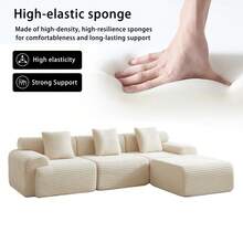 114-Inch Corduroy Modular Sofa Boneless Couch, Featuring An Inlaid Structural Design, Three Throw Pillows, Wider Backrest Design And Four Freely Configurable Modules. - Beige + Corduroy + 4 Seat - View 5