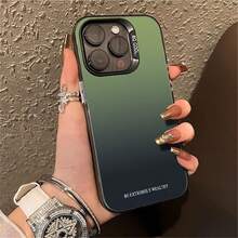 Dual Design Case Green Ombre with Be Extremely Wealthy Slogan & Blue Beige Bare Tree Art Shockproof Cover for 15/14/13 Pro Max Stylish Protective Shell with Two Trendy Styles funda dual degradado verde con frase Be Extremely Wealthy y arte de árbol minimalista carcasa anticaídas para iPhone 15 14 13 Pro Max regalo motivacional Christmas navidad - Negro - Ver 7