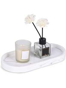 3M 1pc Marble White Oval Tray, Bathroom Vanity Tray, Kitchen Soap Holder, Perfume Candle Jewelry Organizer For Countertop Or Sink Home Bathroom Decor Bathroom Organizer Fall Decor Makeup Organizer Back To School - 彩色 - 查看 1