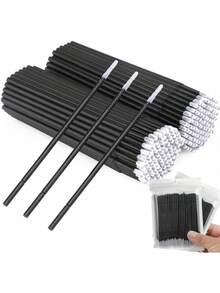 100pcs Disposable Micro Applicator Brushes, Suitable For Eyelash Extension And DIY - Long Brush Head - Black - View 2