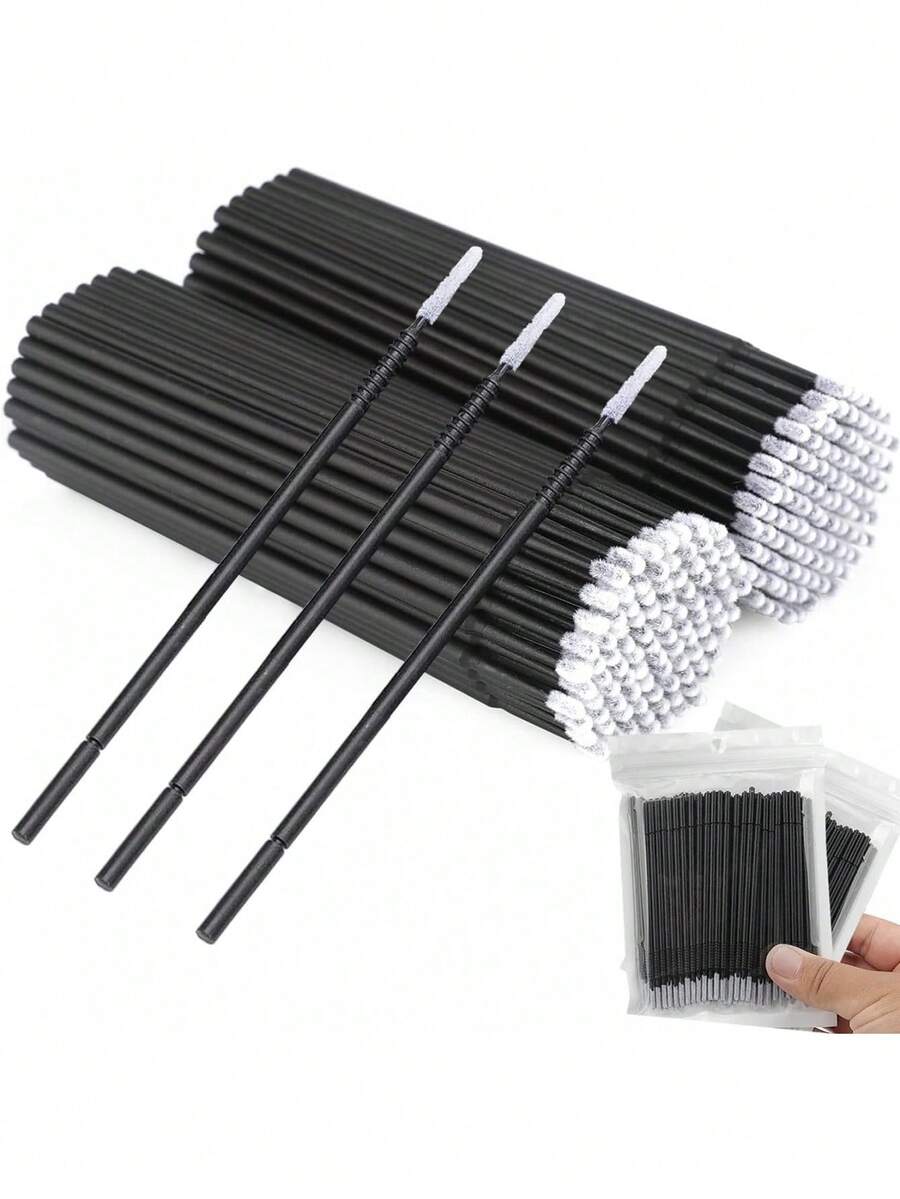 100pcs Disposable Micro Applicator Brushes, Suitable For Eyelash Extension And DIY - Long Brush Head