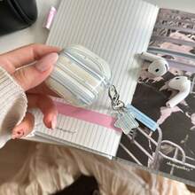 Semi-Transparent Pastel Blue & Green Striped Star Decor Earphone Case Compatible With Apple Pro 3/2/1, 4/3/2, Fashionable & Minimalist Earphone Case - Baby Blue - View 5