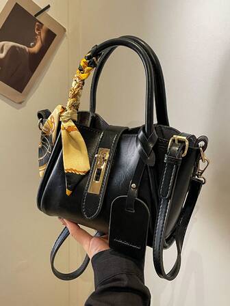 1pc Fashionable Minimalist Buckle PU Tote Bag With Detachable Strap, Comes With Scarf, Suitable For Daily Use