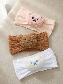 3 pièces Bandeaux bébé ours, bandeaux élastiques pour nouveau-nées, couleurs neutres bohèmes, polyvalents pour le port quotidien et le bain - Multicolore - Voir 3