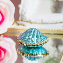 H&D HYALINE & DORA Metal Glass Trinket Box Ring Holder Small Seashell Figurine Collectible Table Centerpiece (Pearl Mussel),Pearl Mussel - 珍珠蚌 - 查看 6