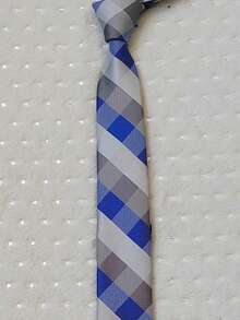 Men's Casual Dress Tie, Colorful Checkered, Slim Fit (5.5cm) - 藍白色 - 查看 3