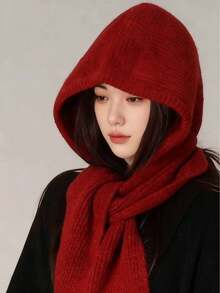 1pc Women's Solid Color Triangular Hooded Scarf Cowl Neck Warmer, Cute & Street Style, Versatile, Knitted Hat For Autumn/Winter, Suitable For Indoor And Outdoor Commute Outfits